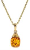9ct gold Baltic amber pendant necklace