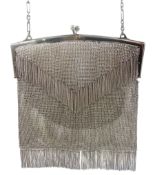 Continental Art Deco silver mesh purse with chain fringe