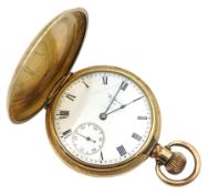 Gold plated Waltham Traveler full hunter keyless lever pocket watch