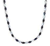 Silver oval sapphire and blue topaz link necklace