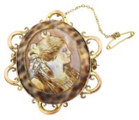 Victorian gold shell and simulated tortoiseshell cameo brooch