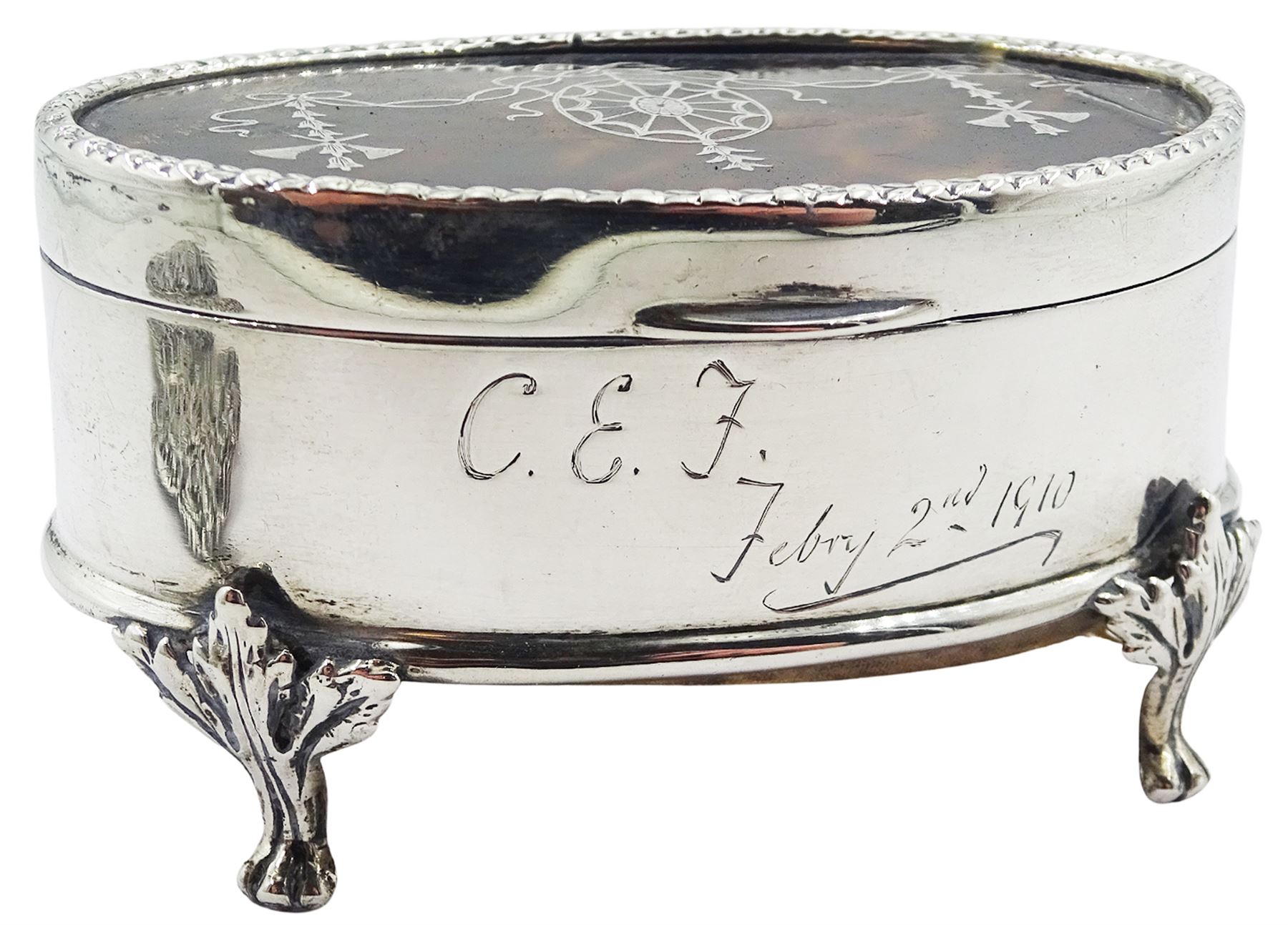 Edwardian silver and tortoiseshell mounted jewellery box - Image 5 of 7