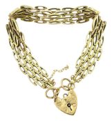 9ct gold fancy marquise link bracelet with heart clasp