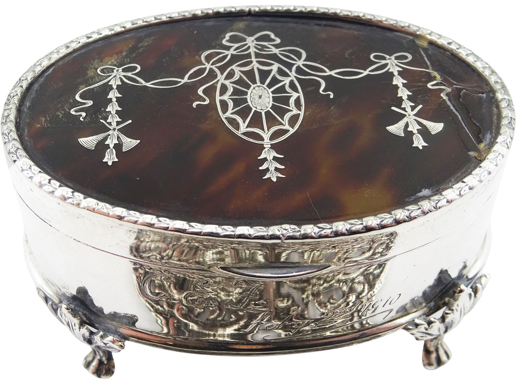 Edwardian silver and tortoiseshell mounted jewellery box - Image 3 of 7