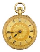 18ct gold open face ladies keyless cylinder pocket watch