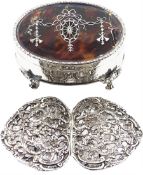 Edwardian silver and tortoiseshell mounted jewellery box