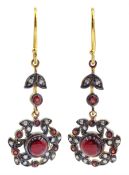 Pair of garnet and diamond pendant earrings