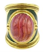 Elizabeth Gage 18ct gold tourmaline and diamond tapered Templar ring