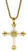 Theo Fennell 18ct gold rock crystal and round cabochon emerald cross pendant