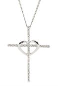 9ct white gold diamond heart and cross pendant necklace