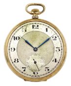 9ct gold open face keyless lever pocket watch