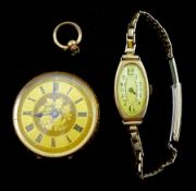 Gold open face ladies cylinder pocket watch