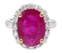 18ct white gold ruby and diamond cluster ring