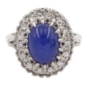 14ct white gold star sapphire and diamond cluster ring