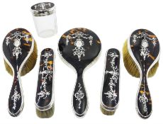 1920's six piece silver and tortoiseshell mounted dressing table set
