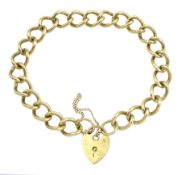 9ct gold curb link bracelet with heart locket clasp