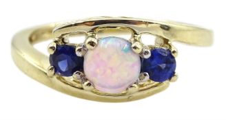 9ct gold opal and sapphire ring with 'love' gallery