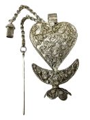 Eastern white metal scent bottle of heart form
