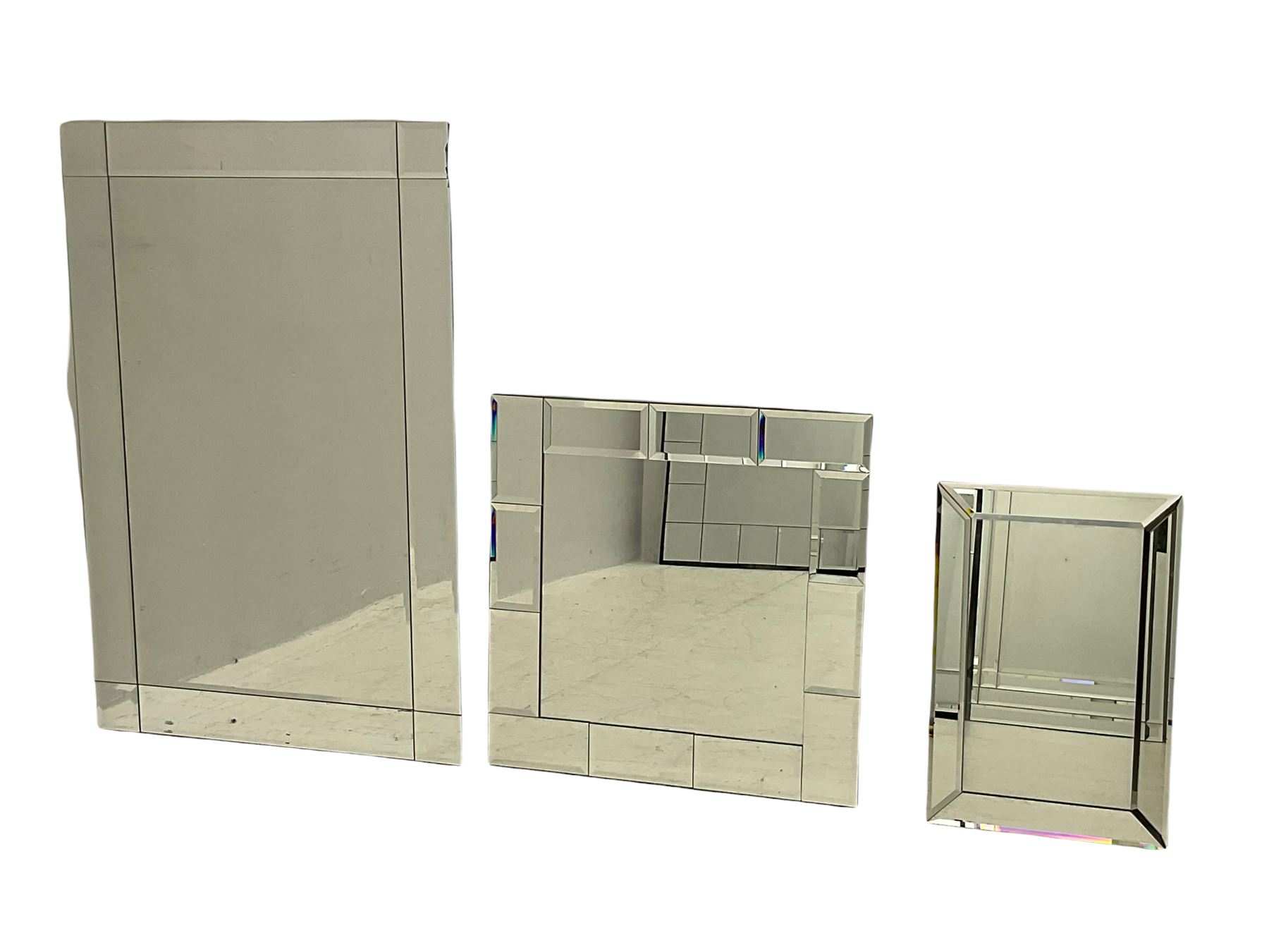 Five frameless multi-pane bevelled wall mirrors - Image 3 of 3