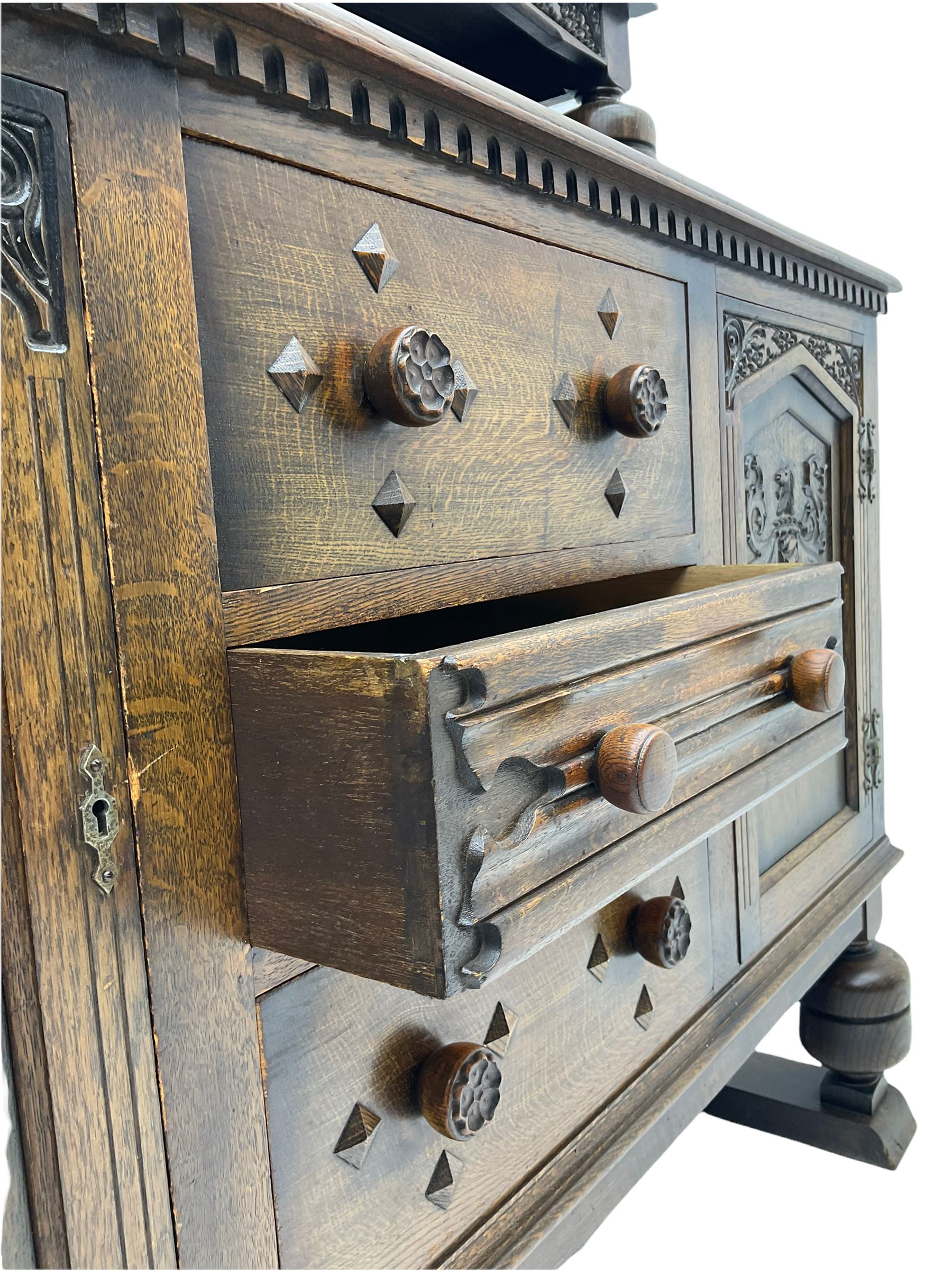 Mid 20th century oak dresser with raised back - Image 8 of 8