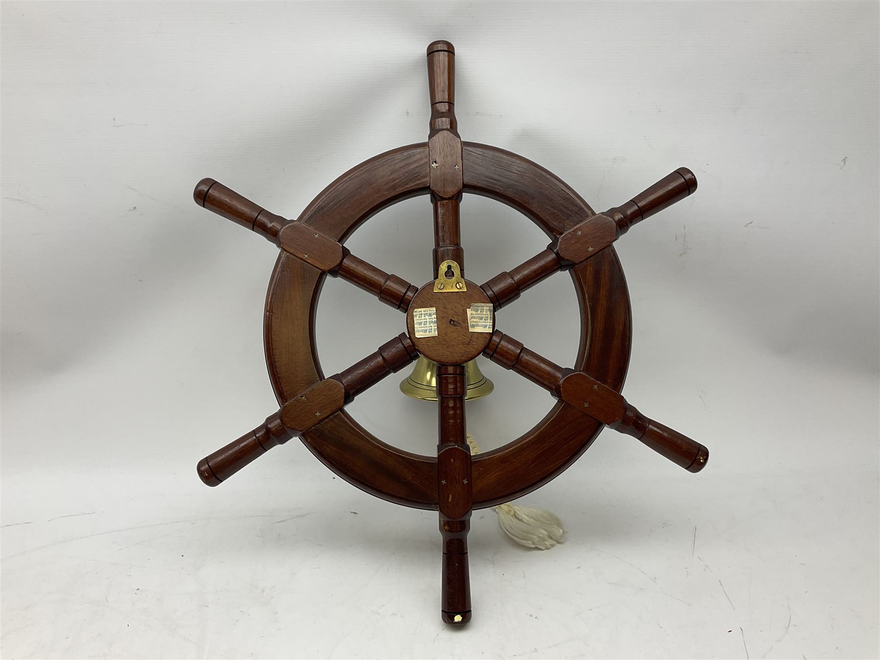 Modern six spoke ships wheel with brass bell - Image 6 of 8