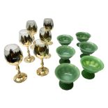 Set of six Art Deco style green glass sundae dishes