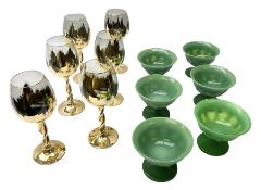Set of six Art Deco style green glass sundae dishes