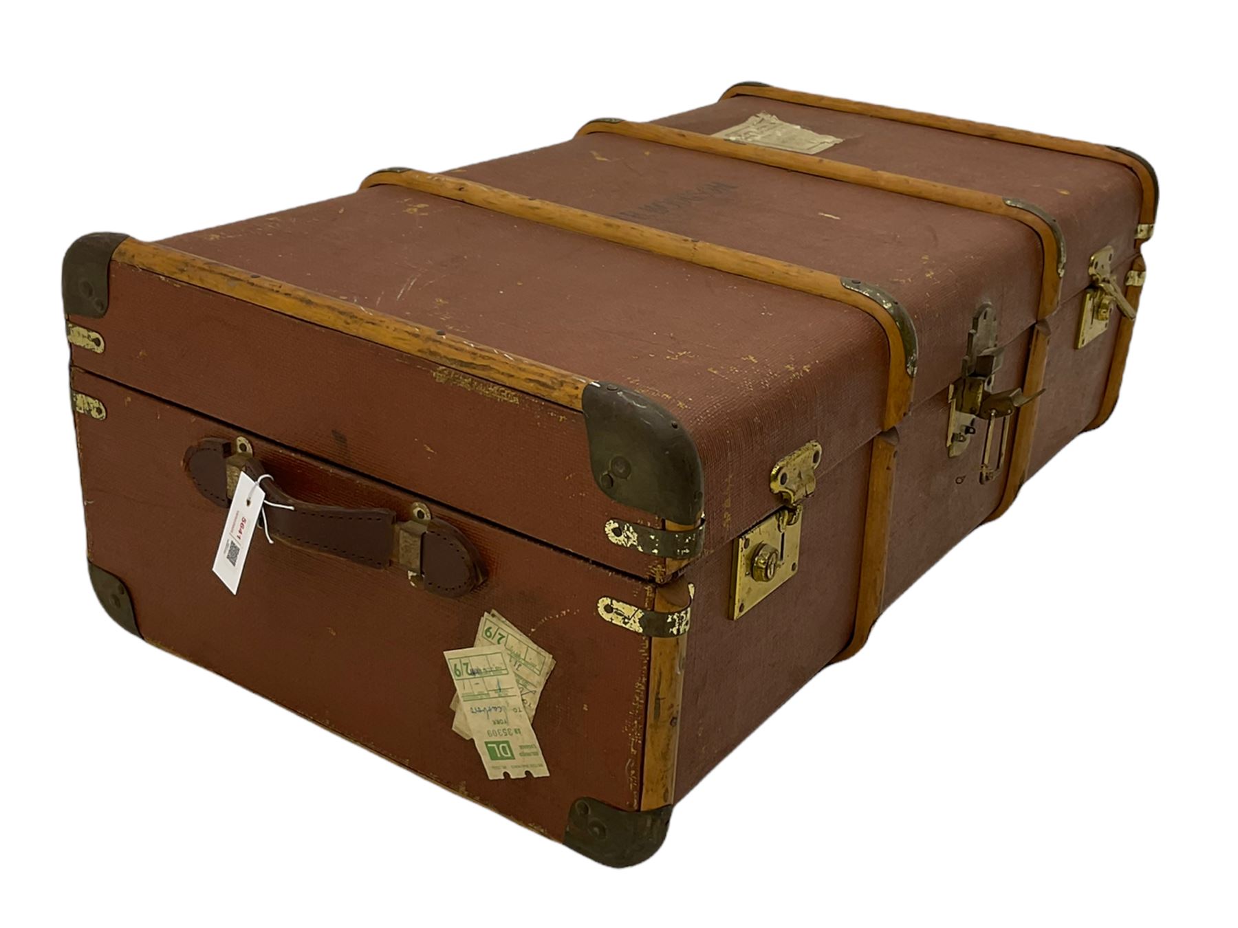 Vintage wooden bound trunk - Image 2 of 5
