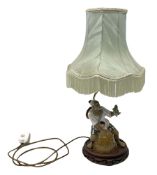 Japanese ceramic figural table lamp modelled as a fisherman with catch upon barrel