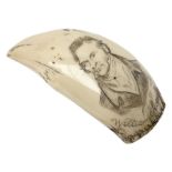 Scrimshaw style resin whale's tooth with incised decoration commemorating William Scoresby and The B