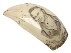 Scrimshaw style resin whale's tooth with incised decoration commemorating William Scoresby and The B