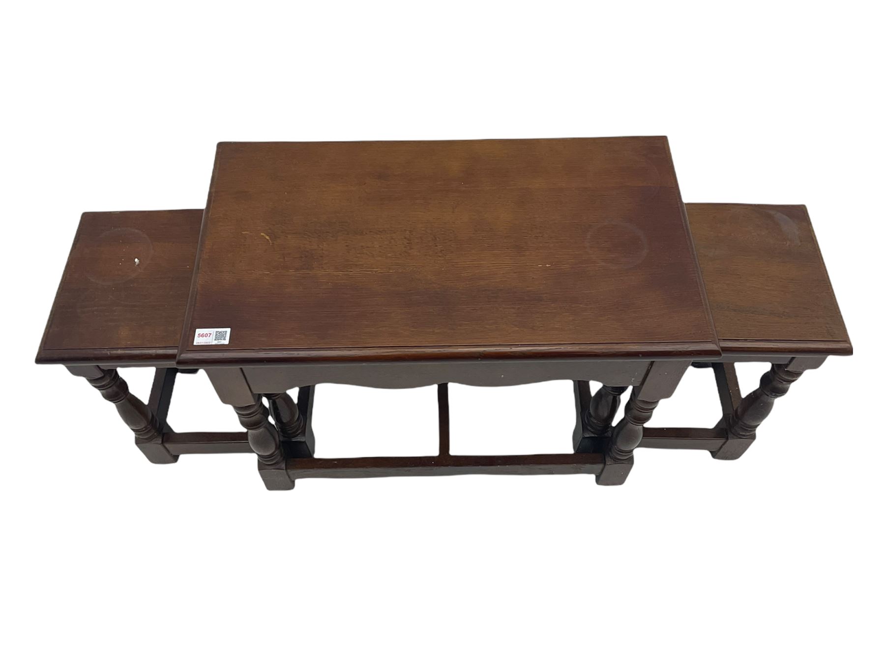 Mid 20th century rectangular oak nest of three tables - Image 6 of 8