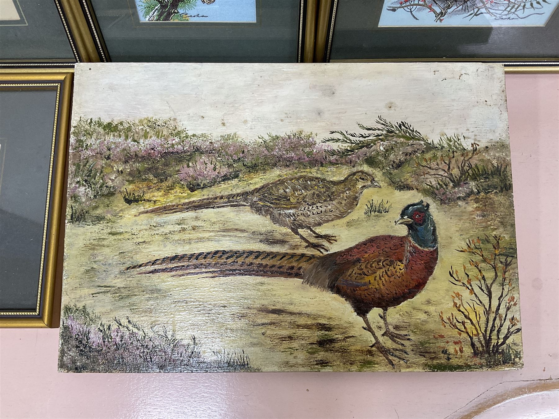 E Borddel (British 20th century) 'Castlethorpe' male and female pheasant oil on panel - Image 2 of 9