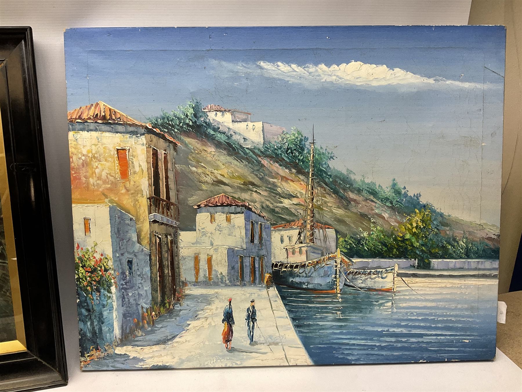 French school (20th century) mediterranean harbour scheme oil on canvas together with three prints a - Image 4 of 7