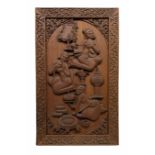 Eastern carved teak panel decorated with dancing figures