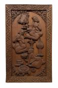Eastern carved teak panel decorated with dancing figures