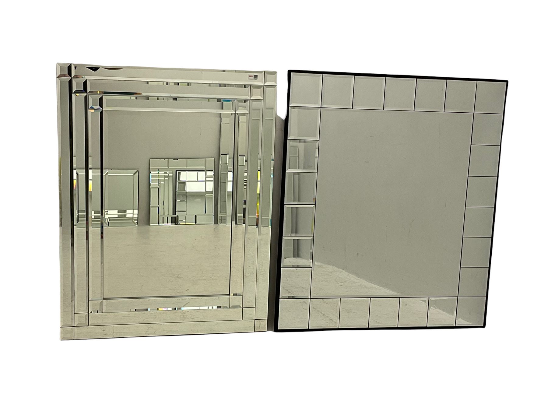 Five frameless multi-pane bevelled wall mirrors - Image 2 of 3