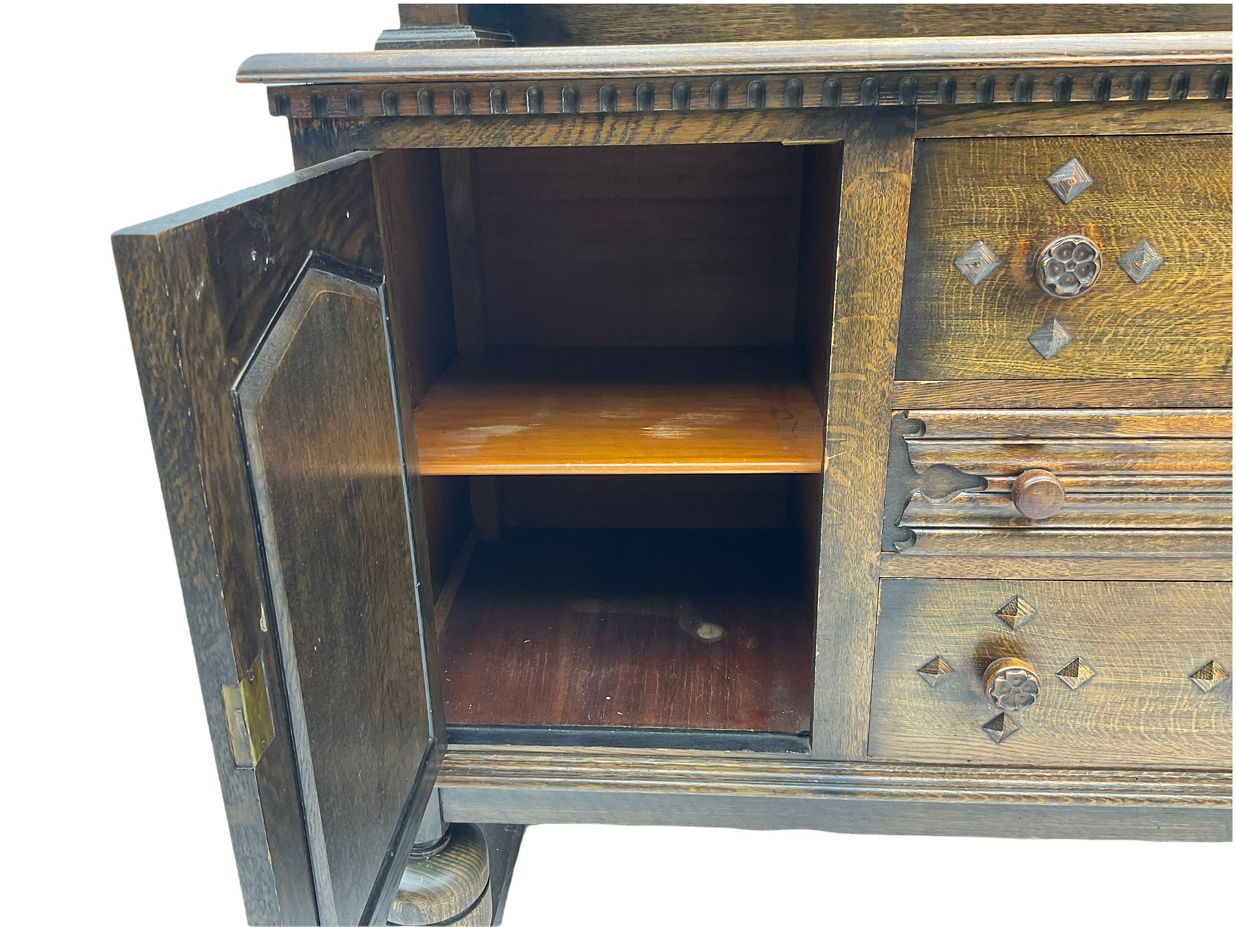 Mid 20th century oak dresser with raised back - Image 6 of 8