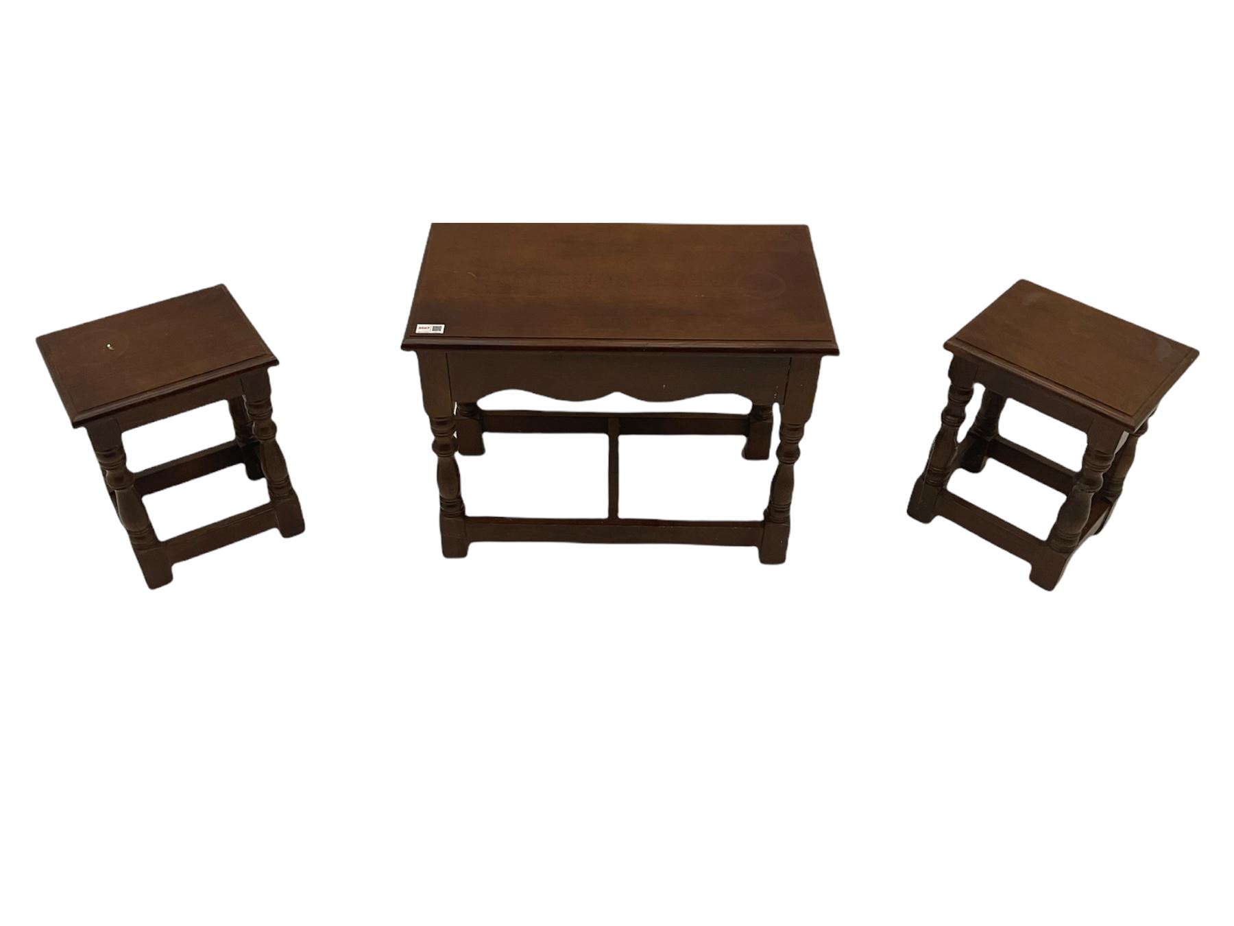 Mid 20th century rectangular oak nest of three tables - Image 5 of 8