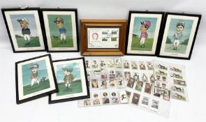 After Kevin Smith; six framed caricature prints of jockeys