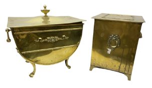 Brass coal box decorated with floral swag with twin handles raised