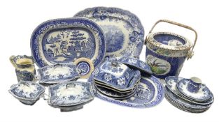 Quantity of Victorian and later blue and white ceramics to include Copeland Spode slop bucket