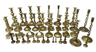 Quantity of Victorian and later brass candlesticks