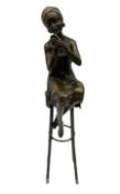 Art Deco style bronze modelled as a female figure with mirror in hand