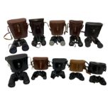 Ten cased pairs of binoculars