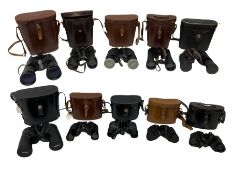 Ten cased pairs of binoculars