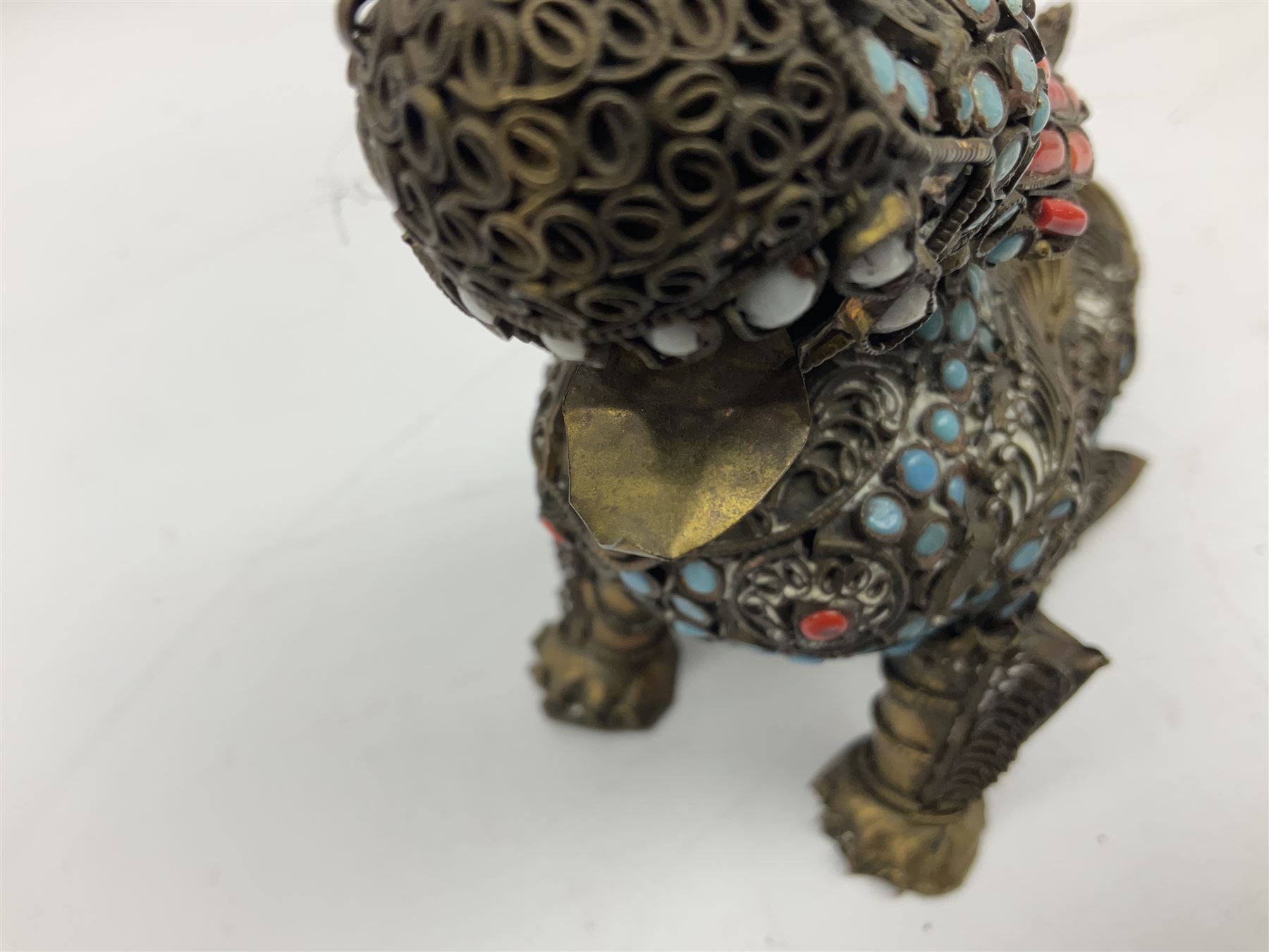 Early 20th century Chinese filigree brass model of a Foo Dog - Image 5 of 25