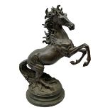 Large bronzed composite model of a rearing horse