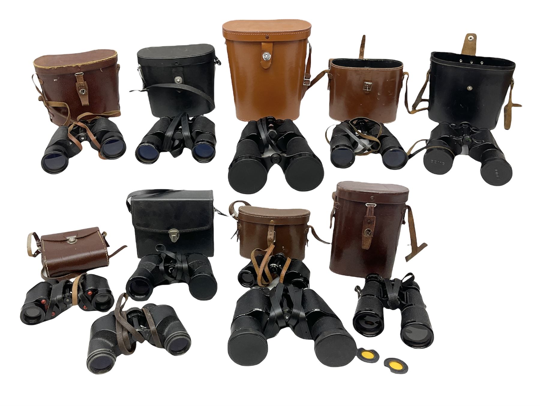 Eleven pairs of binoculars