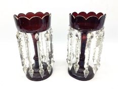 Pair of Victorian ruby glass lustre vases